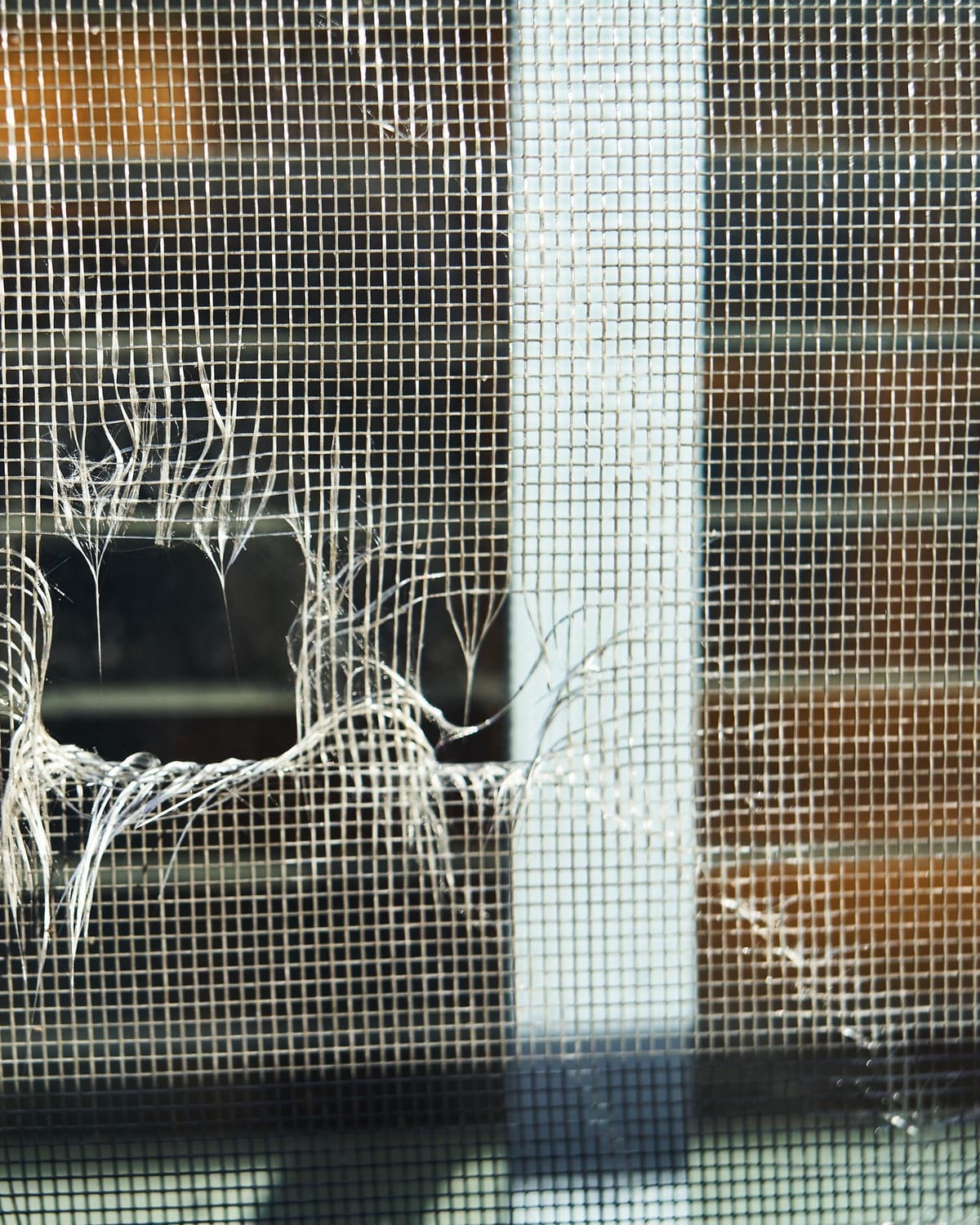 Window screen with torn, sagging mesh before repair in Parker, CO